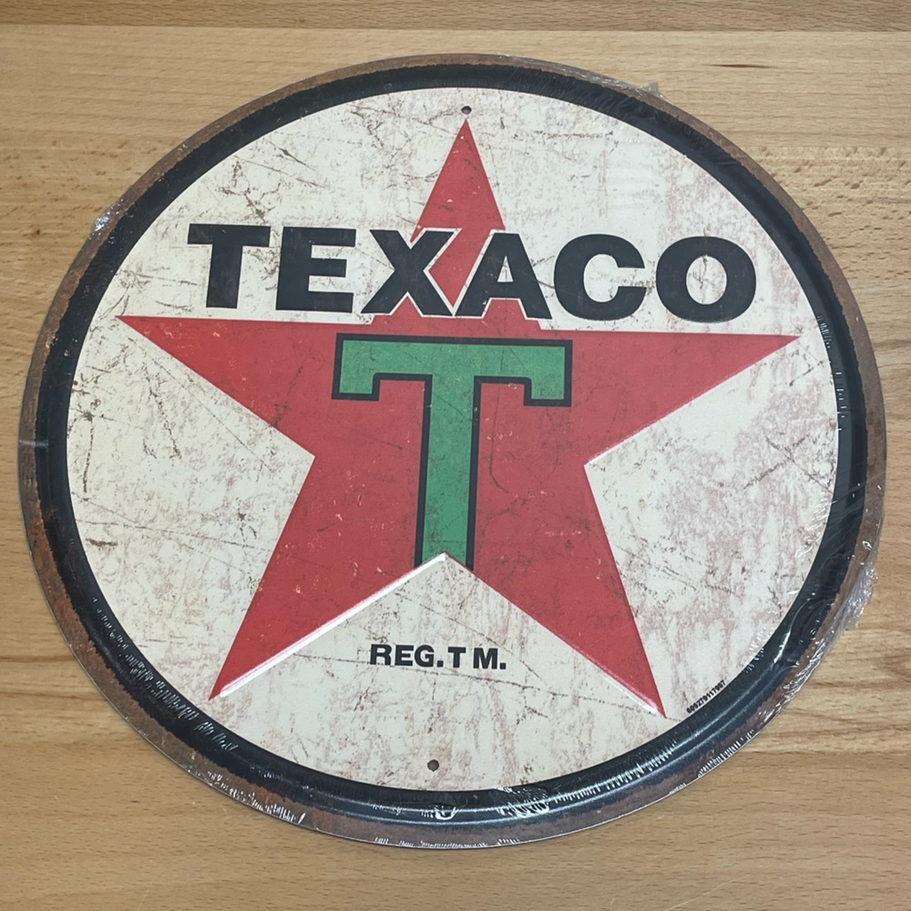 Texaco Star Gasoline 11.5” Metal Sign. Made in USA New Sign. Aged Vintage Design